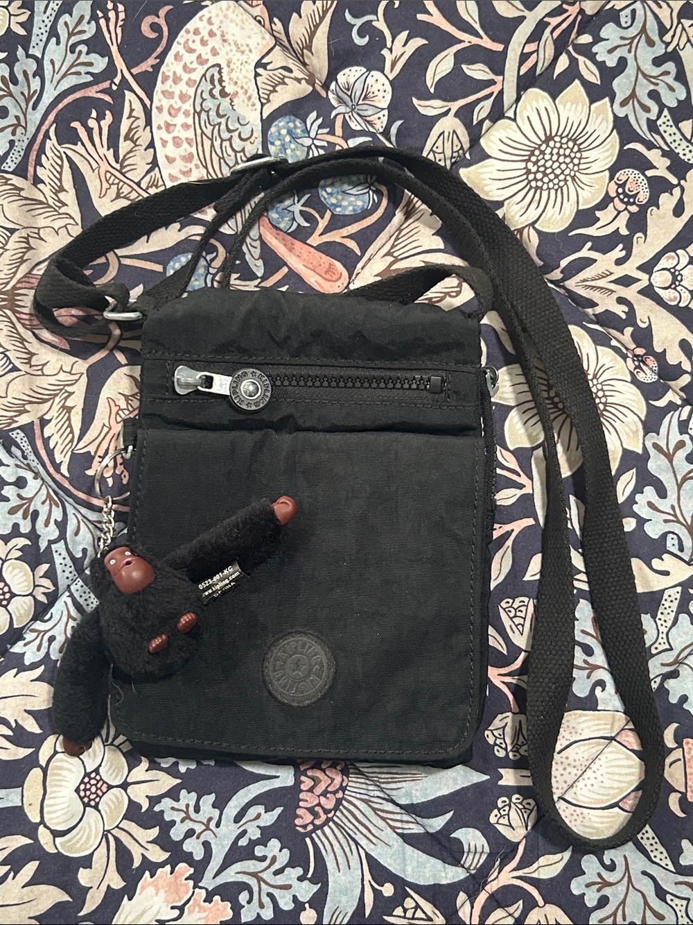 Kipling Black Nylon Crossbody Messenger with Monkey Charm